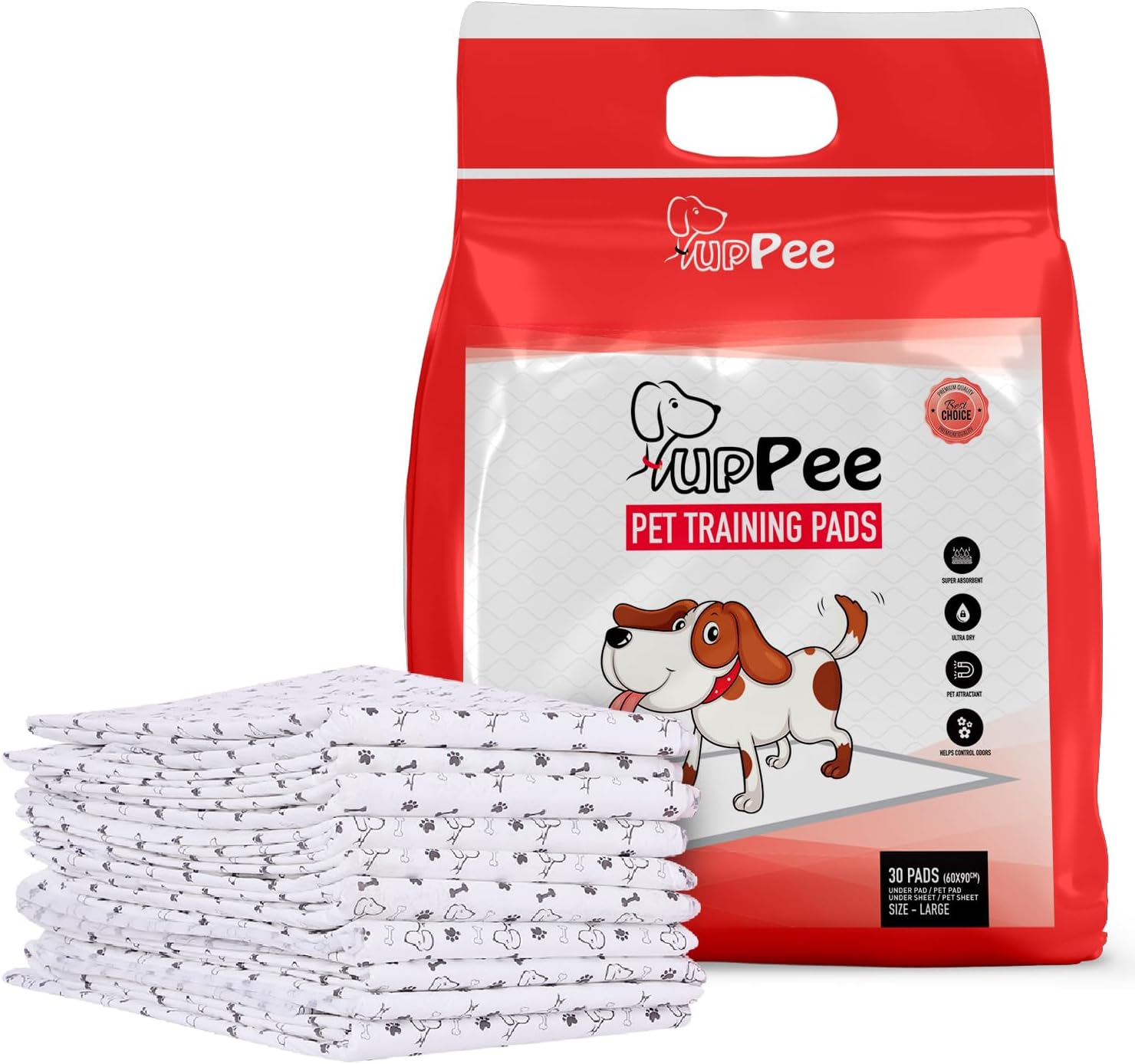 PUPPEE Training Pads With Super Absorbent | Waterproof | 4 Layered Leak Proof | POOP Training Pads | Potty Pads | Pet & Puppy Peeing Toilet Trainer | Non Slippery | Dog & Cat Toilet Trainer Mat - Size : 60X90CM ( EXTRA LARGE SIZE )- 30 COUNT