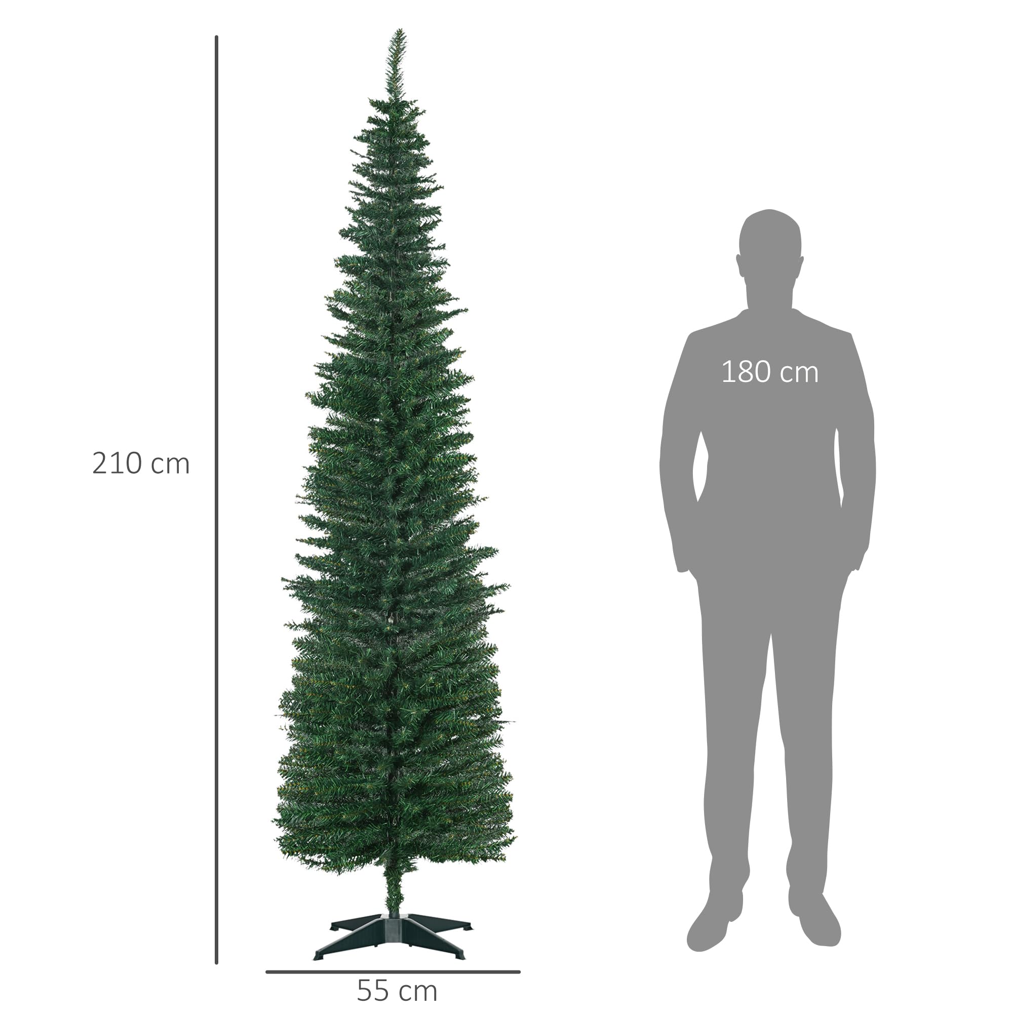 HOMCOM Sztuczna choinka 210 cm z 499 gałązkami do wnętrz, zielona | Sztuczna choinka, dekoracja bożonarodzeniowa