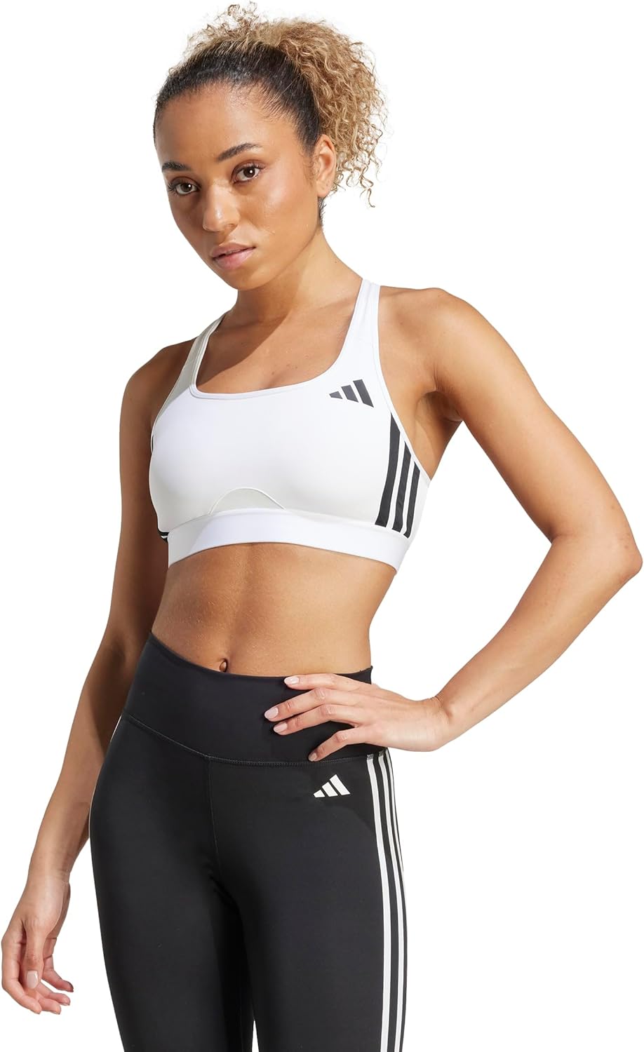 adidas Womens Powerreact Essentials Medium-Support 3-Stripes Bra