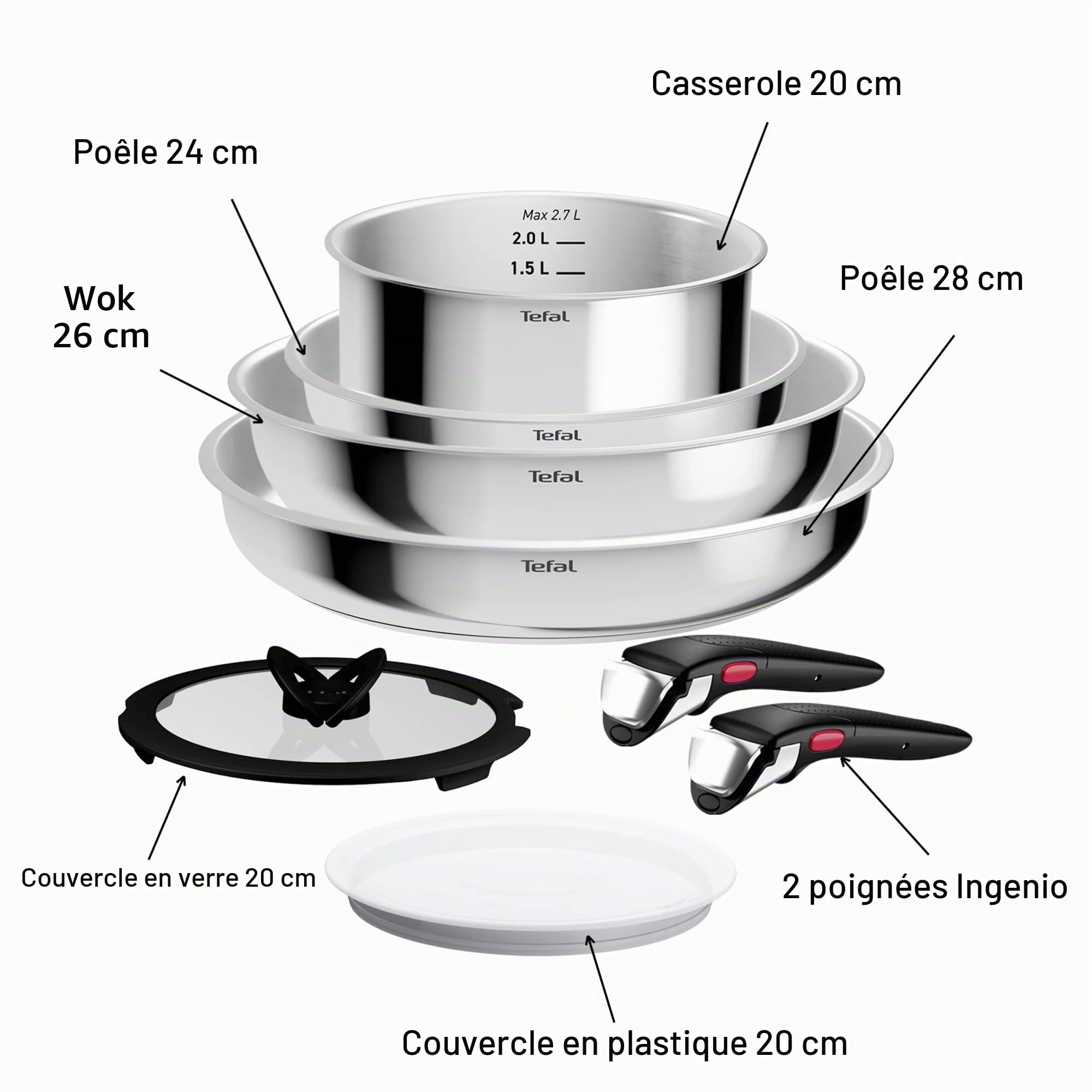 INGENIO COMFORT MAX ON, set 8P, uncoated | Fond extra résistant, peu encombrant, tous types de feux, poignée sûre, nettoyage sans effort, acier inoxydable, L968S834