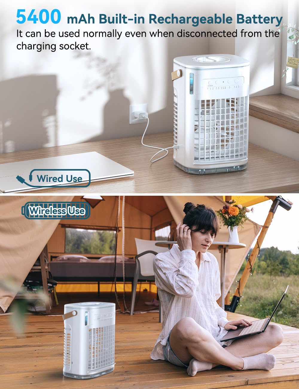 BALKO Portable Air Cooler With 5400mAh Battery - 3-in-1 Fan, Cooler & Humidifier, 2 Ice Packs, 7H Timer, Remote-1385922