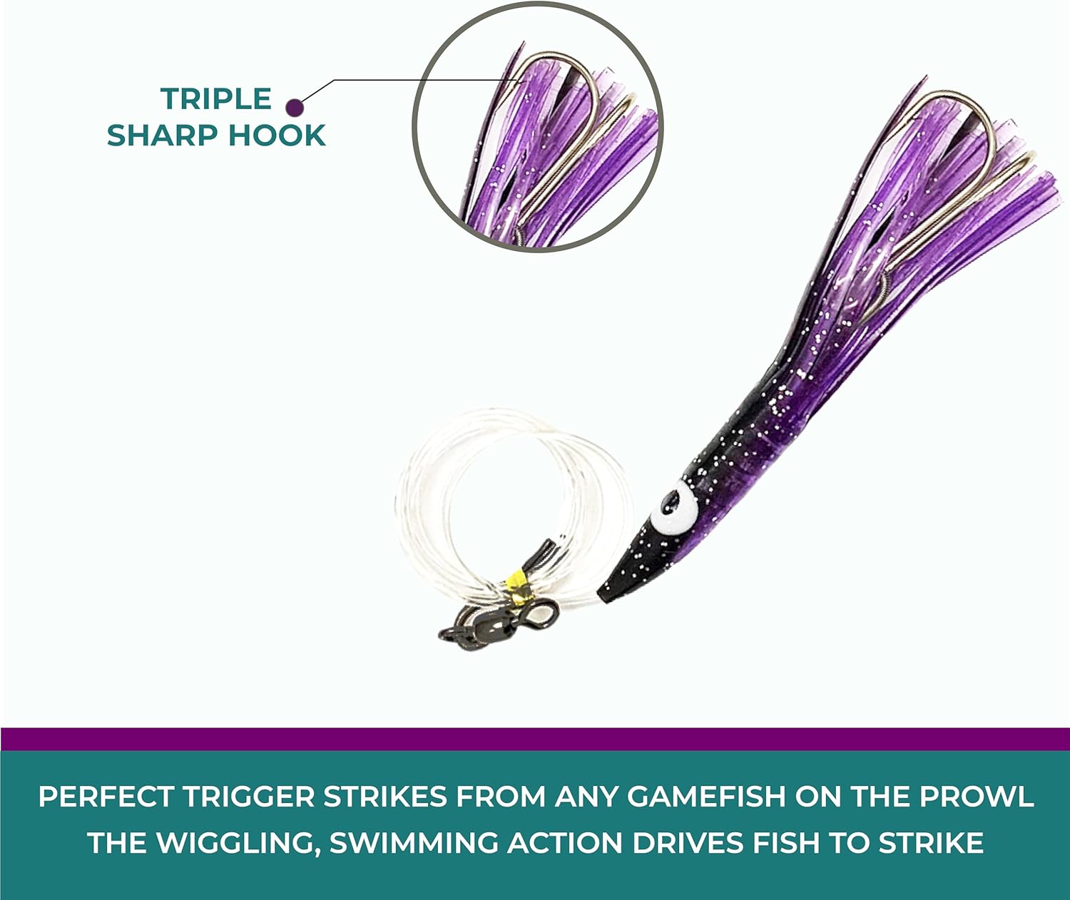 4.5" Tuna Clone Rigs, 6 Pcs Black/Purple for Offshore Trolling, Ideal for Tuna, Mahi Mahi & Other Pelagic Species, Item #107