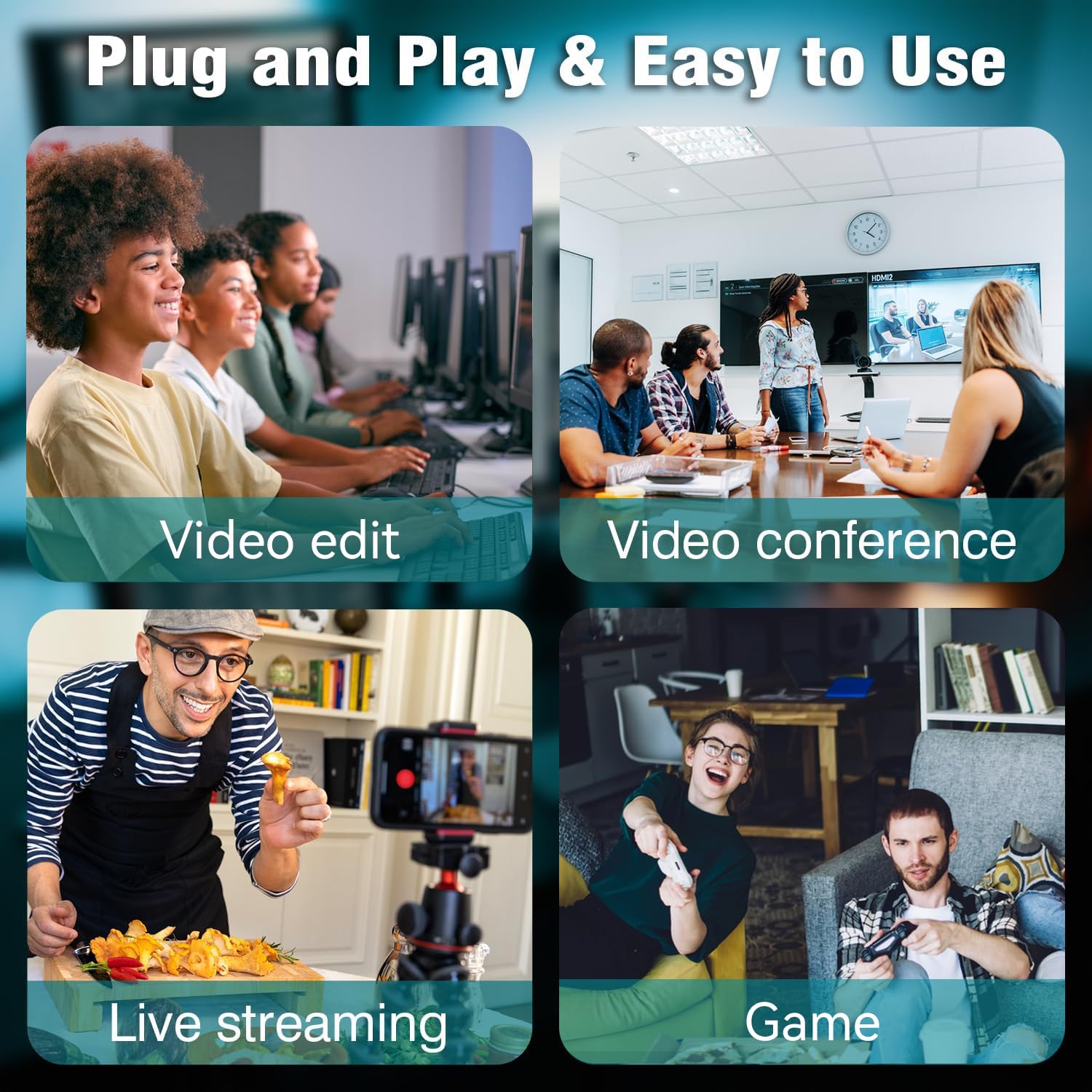 Tarjeta de captura de video, tarjeta de captura HDMI a USB/USB-C para transmisión, dispositivo de captura de video 1080P 60fps para grabación de juegos, compatible con Windows, Quest 3, Switch, OBS
