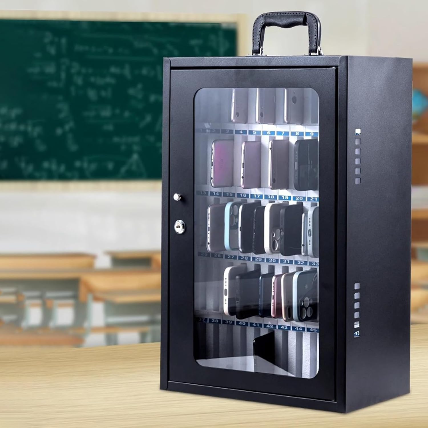All-Steel Cell Phone Locker for Classroom - Wall-Mounted 48-Slot Mobile Phone Storage with Handle & Security Lock - Durable Pocket Chart Locking Organizer
