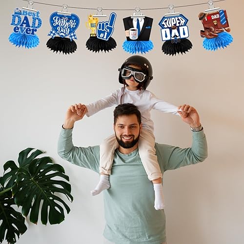 Miniatura 6 de Decoraciones para el Día del Padre, centro de mesa de nido de abeja, 8 piezas de decoración de mesa del día del padre, 8 piezas 3D de doble cara