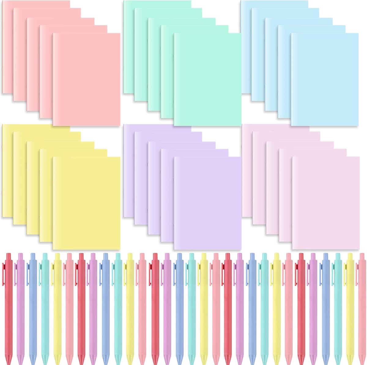 Sayglossy 60 Pcs School Pocket Journal Notebook Bulk with Ballpoint Pens Set 3 x 5 Inch Small Mini Cute Notepads Colorful Ruled Lined for Women Writing Office Classroom Study Gift Supplies(Pastel)