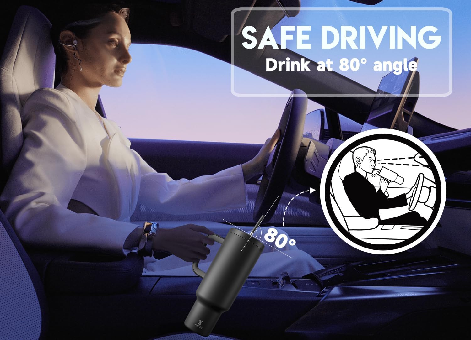 Meoky 50 oz Tumbler with Handle, Tumbler with Lid and Straw, Insulated Stainless Steel Travel Mug, 100% Leak-proof, Keeps Cold for 36 Hours or Hot for 12 Hours (Night) - Image 6