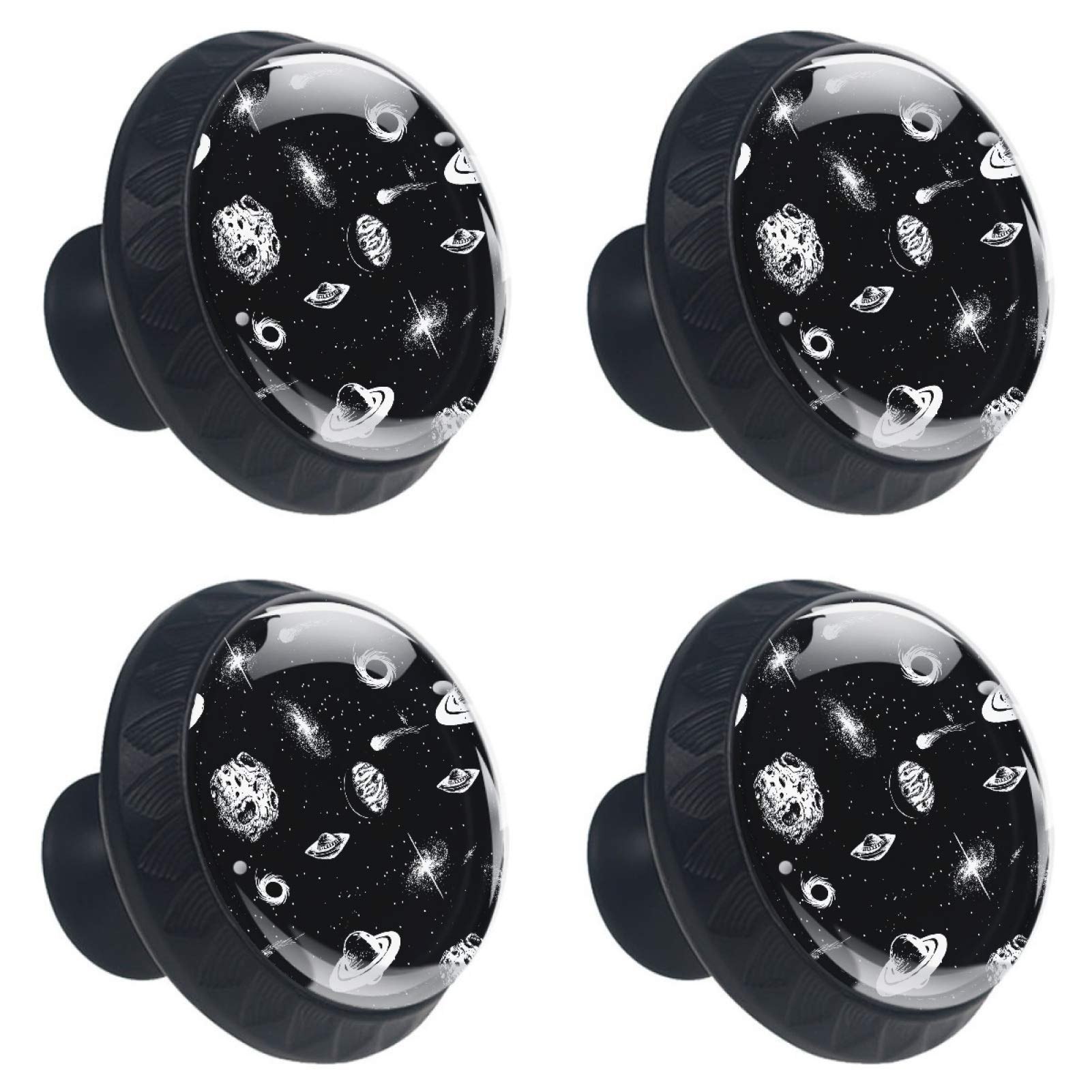 Boutons en verre noir de 30mm au design Galxy espace pour armoire