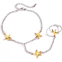 18K Gold Plated Hand Chain Bracelet for Women, Dainty Adjustable Finger Ring Bracelets Stainless Steel Non-Tarnish Trendy Summer Stackable Jewelry