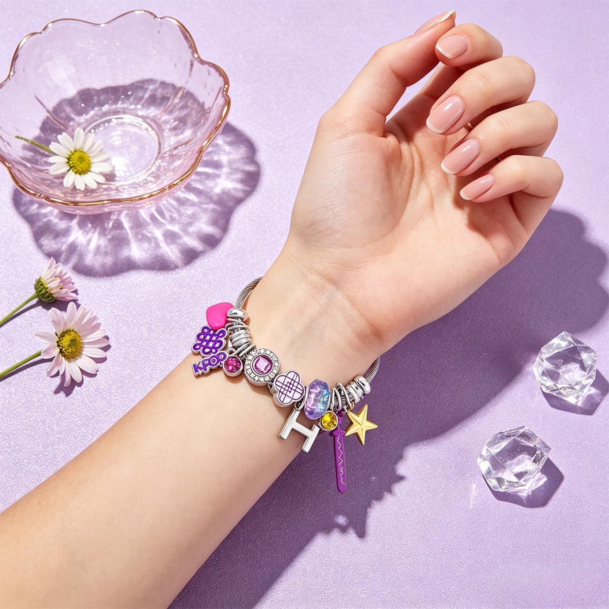 2PCS K.pop Charms Bracelet Set, Demon Movie Hunters Birthday Gift for Women, Friendship DIY Jewelry Merch for Fans