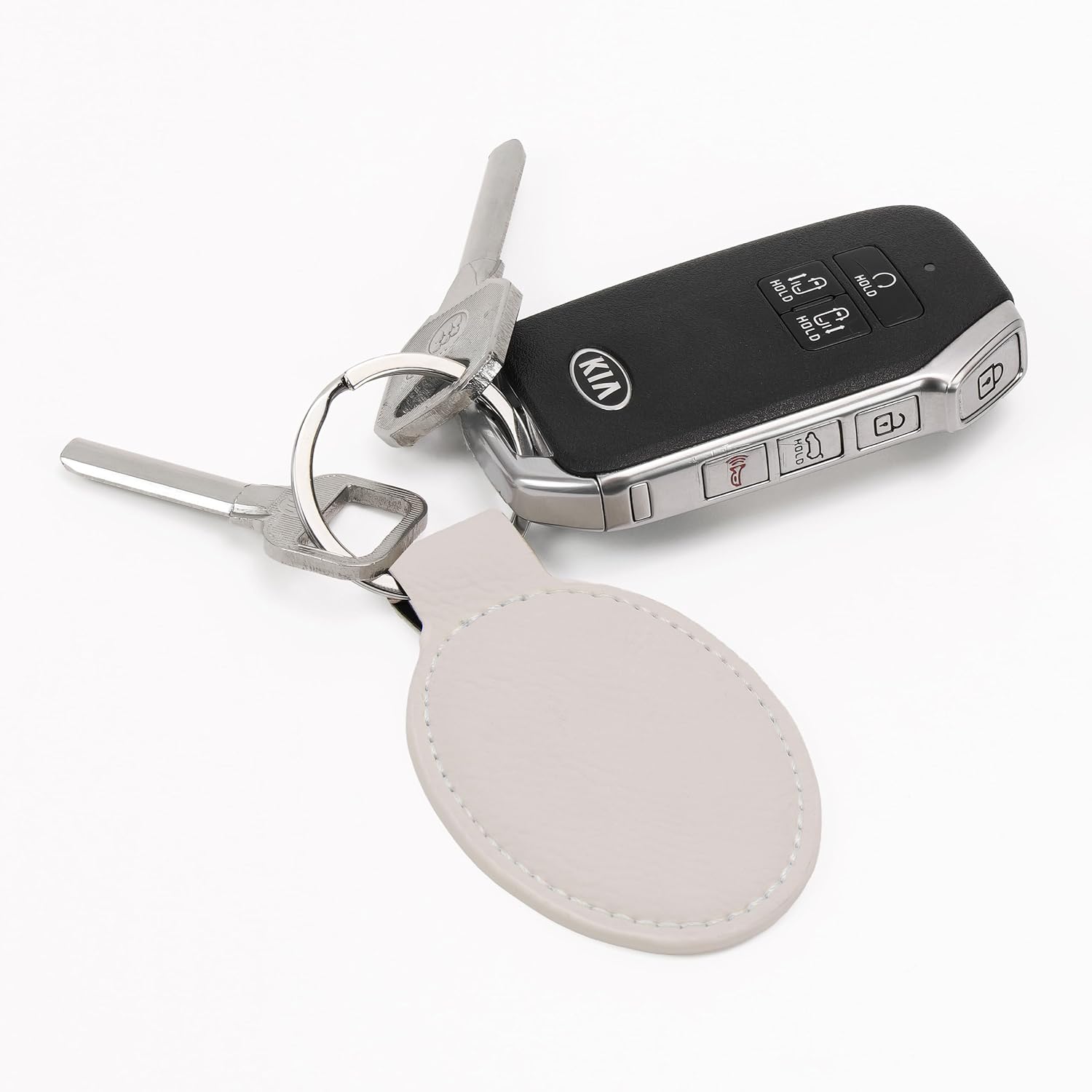 LaserGram Oval Keychain, Caduceus Medical Symbol, Personalized Engraving Included (White with Silver)