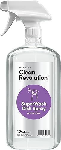 Clean Revolution SuperWash - Recipiente de suministro de repuesto en aerosol para platos de 18 onzas, fórmula lista para usar, fragancia de lluvia