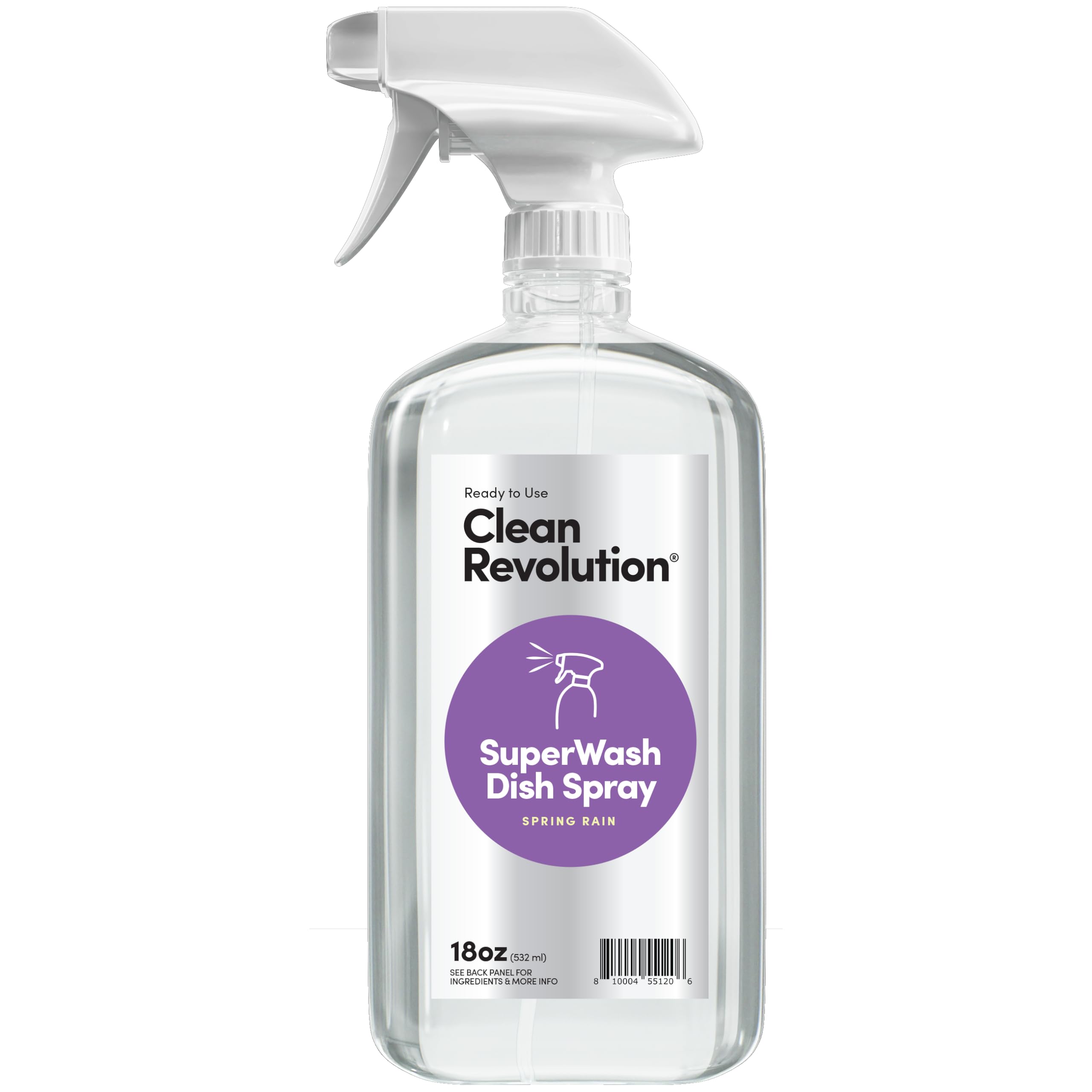 Clean Revolution SuperWash Dish Soap Spray 18oz Refill Supply Container, Ready to Use Formula, Spring Rain Fragrance, 1 Pack - Made in USA