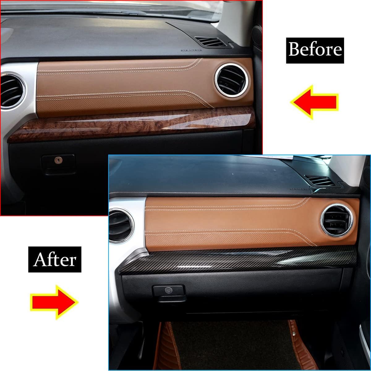 Car Center Console Co-Pilot Instrument Panel Decorative Cover Compatible with Toyota Tundra 2014-2021 Center Console Instrument Decorative Strip Accessories(Carbon Fiber Grain)