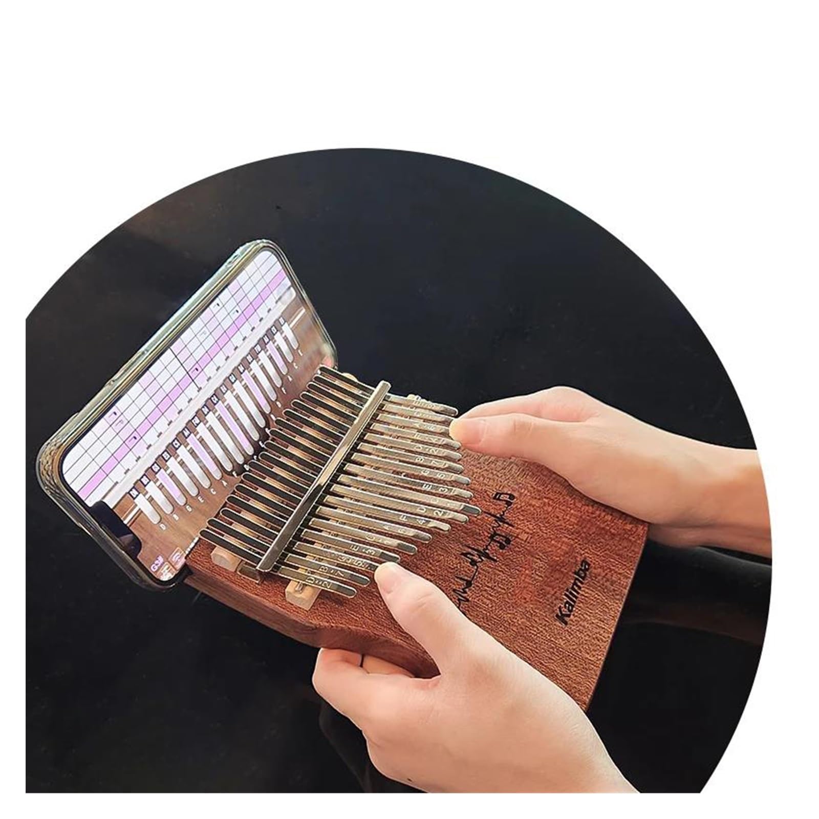 Kalimba De 17 Teclas Con Cuerpo De Madera Maciza Y Soporte Para Teléfono Incorporado Adecuado Para Principiantes