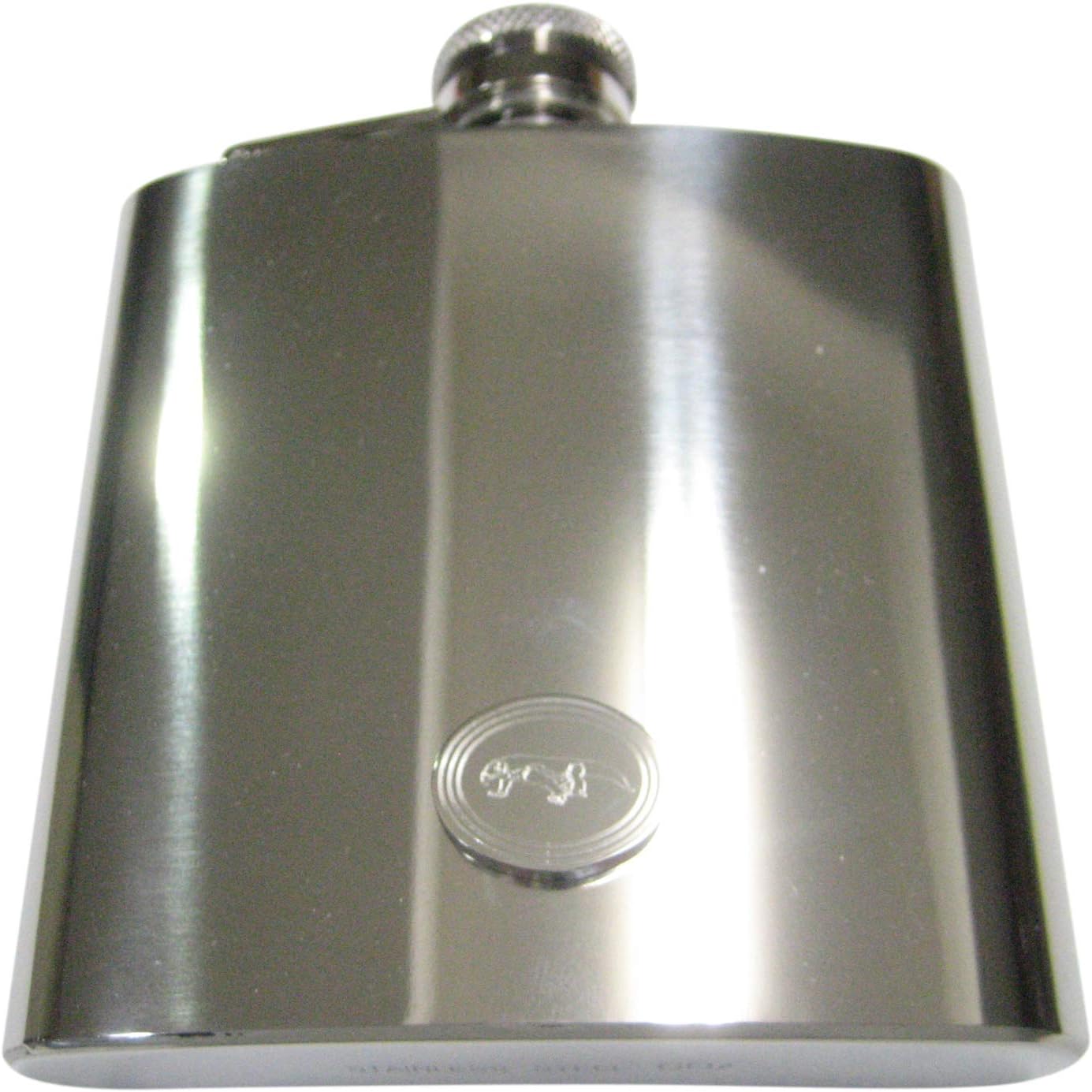 Kiola Designs Silver Toned Etched Oval Komodo Dragon 6 Oz. Stainless Steel Flask