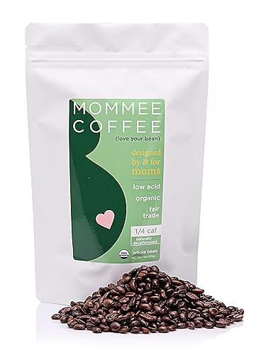 Mommee Coffee Quarter Caf - Granos de café orgánicos enteros bajos en ácido, 100% arábica orgánico 14 Caff con sabor a caramelo suave, proceso