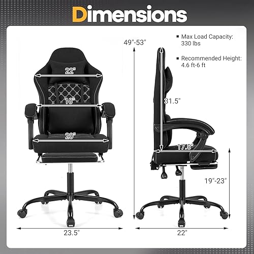 Miniatura 3 de Giantex Silla de juegos, silla ergonómica para computadora con reposacabezas, soporte lumbar, reposabrazos de conexión, respaldo reclinable y
