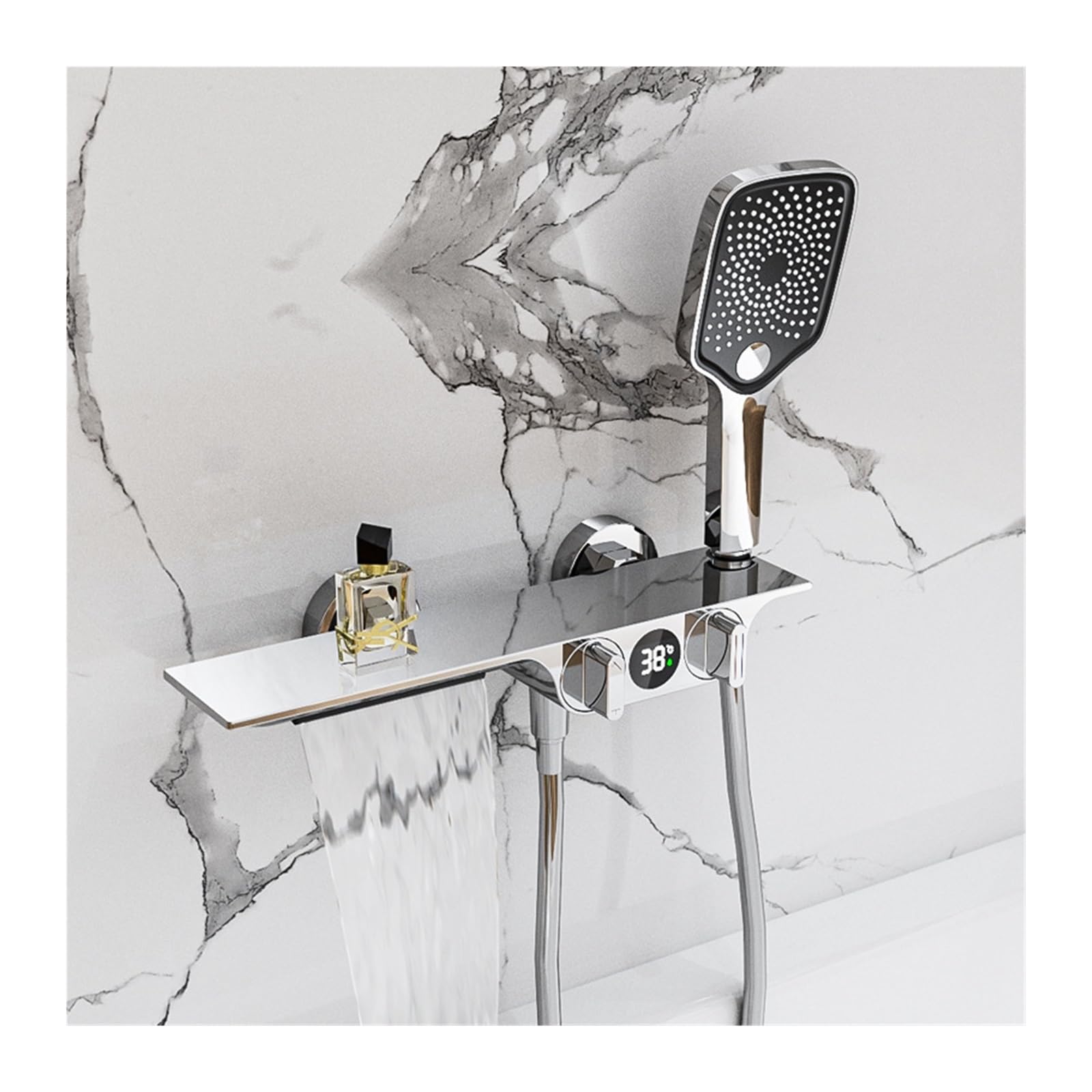 Soywim 1 Shower System, Waterfall Matte Black Bathroom Shower Faucet， Digital Faucets Set ，Rainfall Head Display Mixer Tap(1)