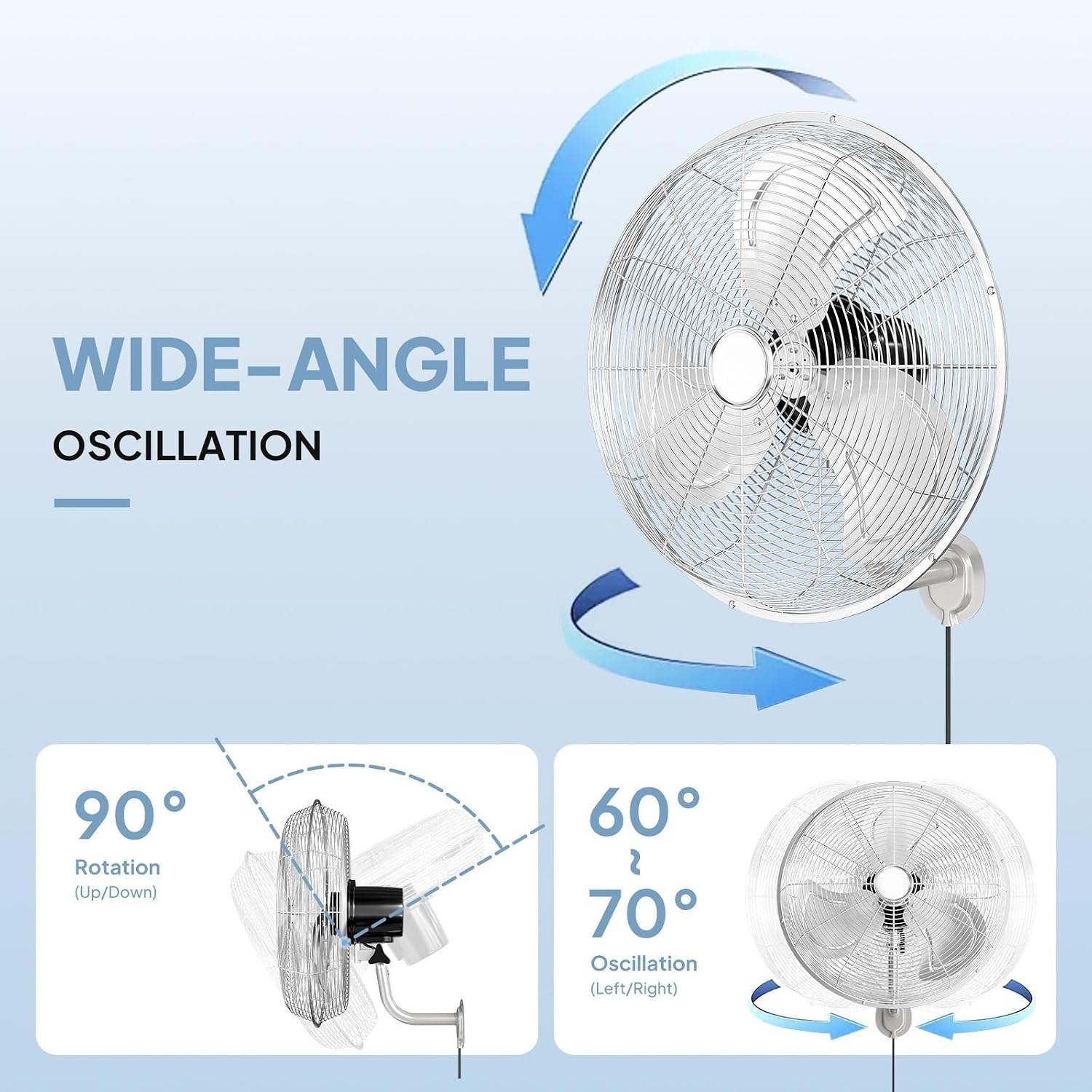 Bonnlo Industrial Wall Mounted Fan, 3-Speed Settings & Max 4600 CFM, 18 Inch Oscillating Fan with Aluminum Blades & Copper Motor for Patios, Garage & Shop, UL Certified