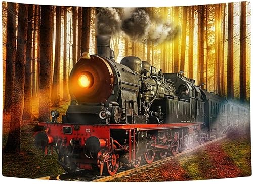 Miniatura 3 de Bzhilja Tapiz de tren de vapor, tapiz vintage retro antiguo de tren de motor, antiguo tren antiguo en vías de ferrocarril, tren expreso, tren de