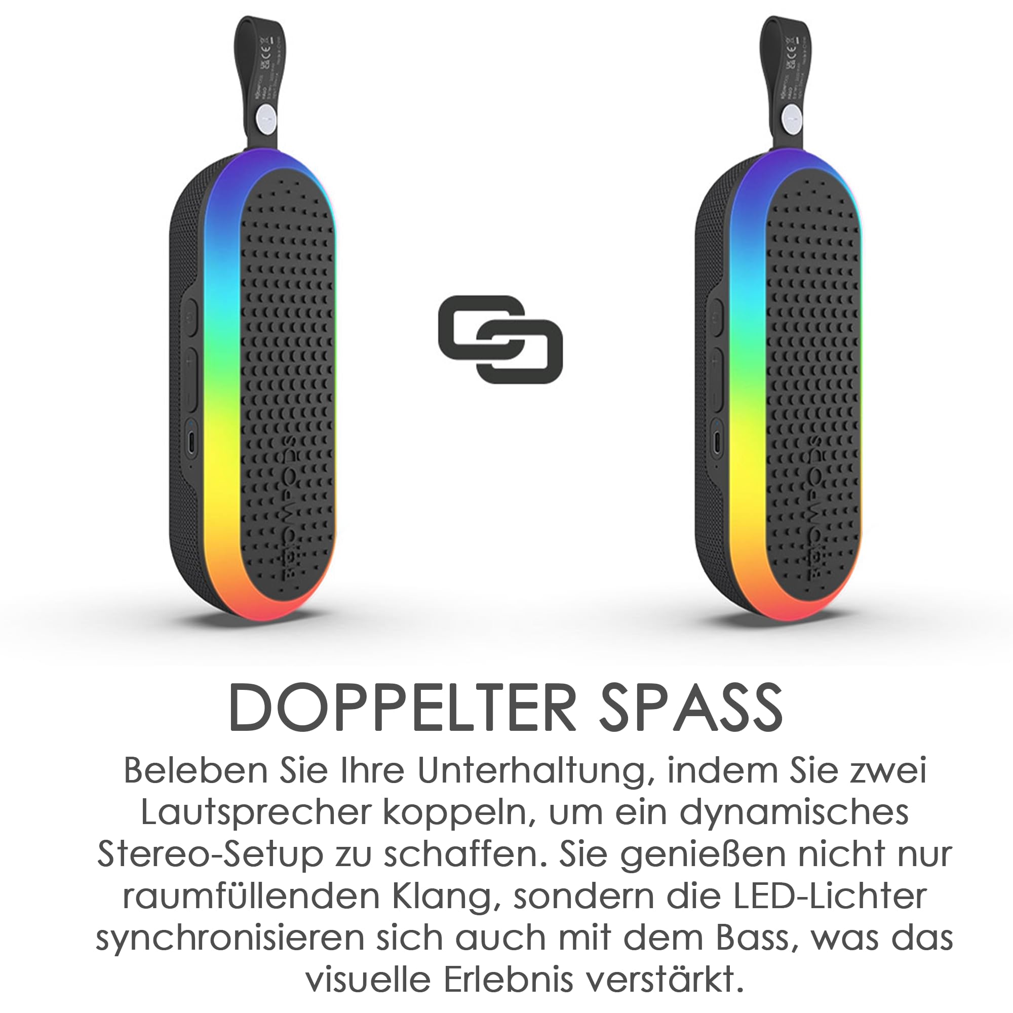 Boompods Halo Kleiner Bluetooth Lautsprecher - Tragbarer Outdoor Lautsprecher mit Mikrofon, IPX6 Wasserdicht und 5 Std. Spielzeit, Kabelloser Party Musikbox mit LED-Lichtshow für Reise und Party