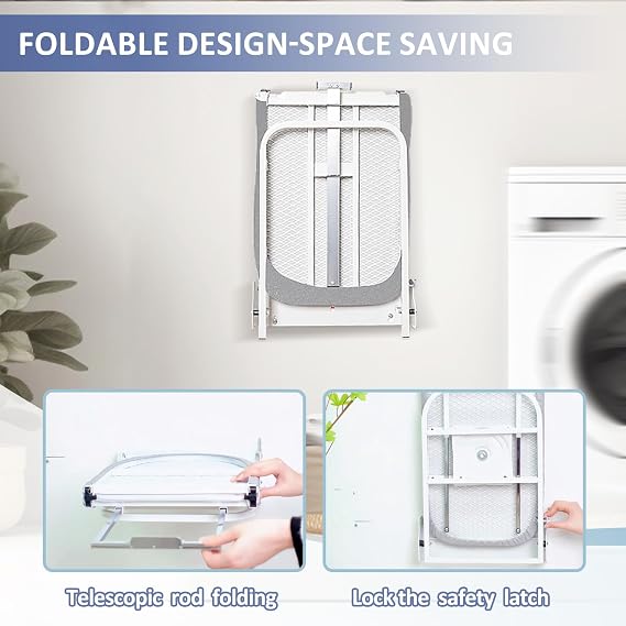 VerRich Foldable Wall Mounted Ironing Board 36 x 12180Rotatable Ironing Boardwith Heat Resistant Cover, Space-Saving for Home, Laundry Room,Apartment & Dorms, Gray