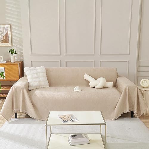 Miniatura 22 de HANDONTIME fundas de sofá beige para sofá, fundas boho de jacquard y corduroy para perros, funda de sofá de felpilla para perros, protector suave