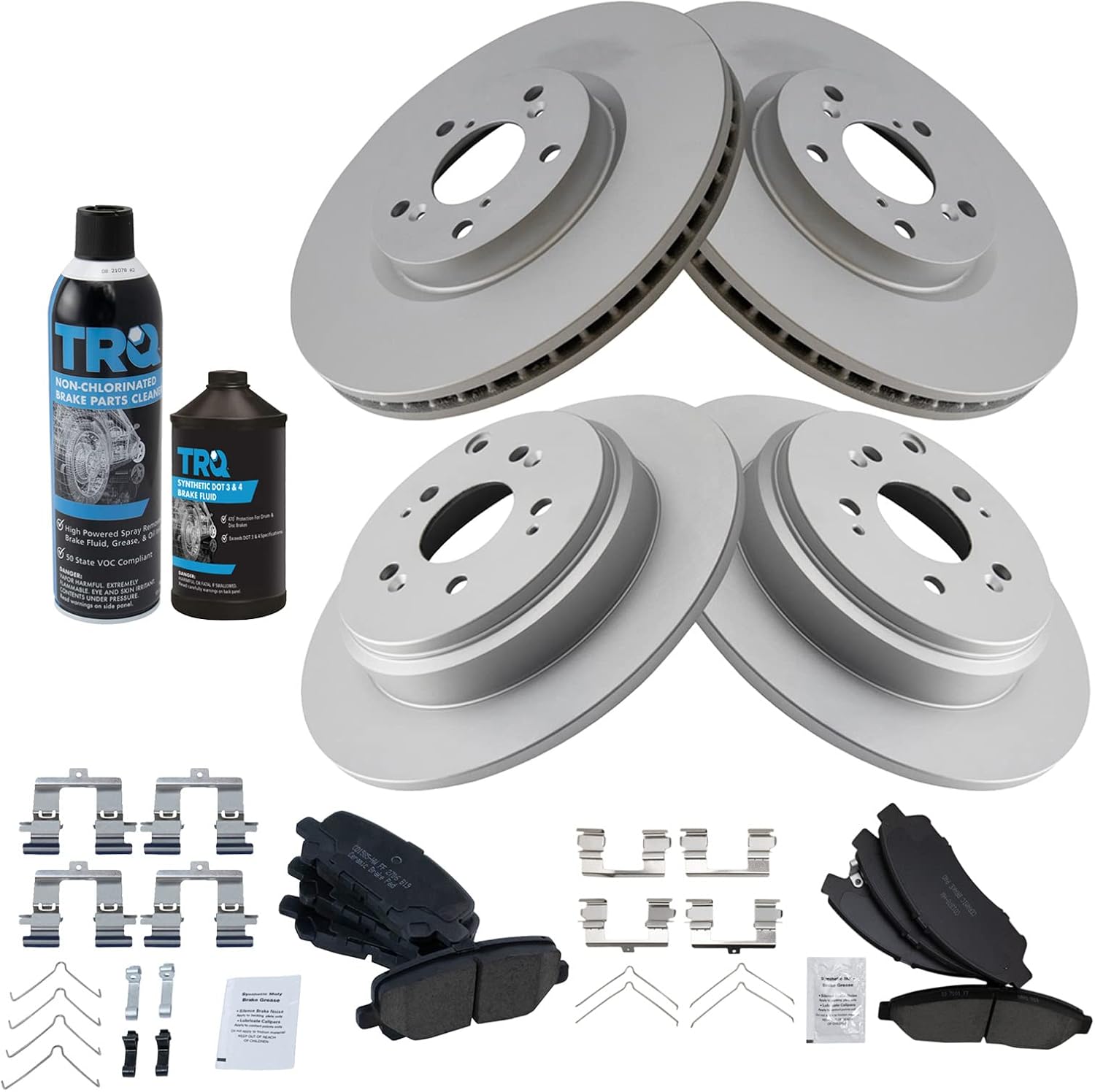 TRQ Front and Rear Brake Pad & Rotor Kit Brake Chemical Kit Brake Pads Brake Rotor Ceramic Premium G-Coated Compatible with 2007-2013 Acura MDX 2010-2013 ZDX 2009-2015 Honda Pilot
