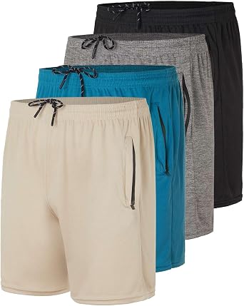 Real Essentials 4 Pack Mens Mesh 5" Athletic Zipper Shorts Workout Gym Running Basketball Available in Big & Tall