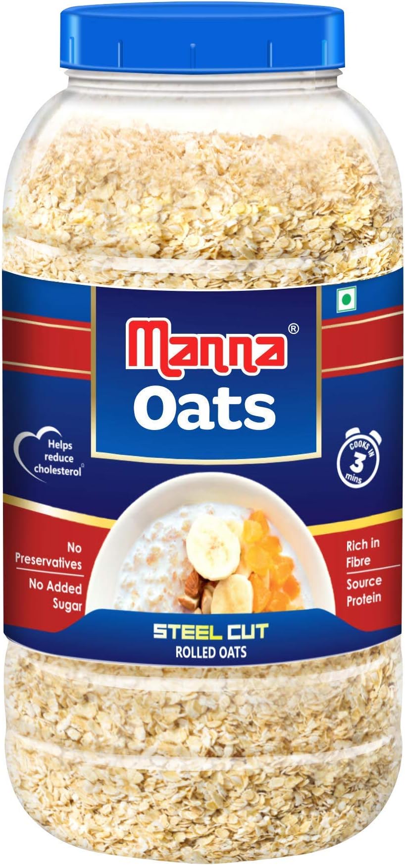 Manna Oats 1Kg Jar, White oats. Source of protein and high in fibre.