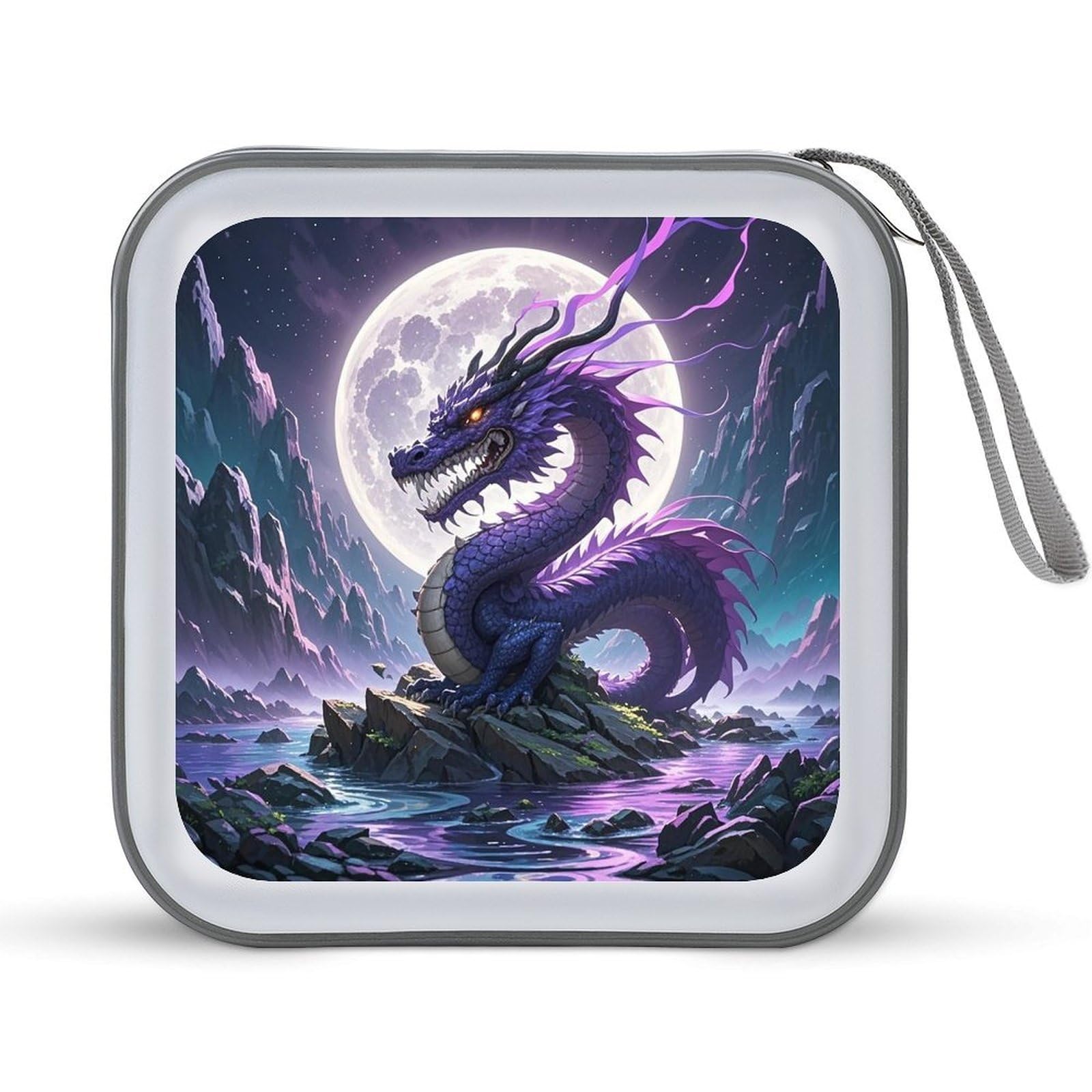 VstaDank Purple Dragon Purple Moon 40 Capacity CD Protective Case Zipper Portable CD Collection Bag DVD Case with Handle for Movies, Blu Ray Audio Disk Music