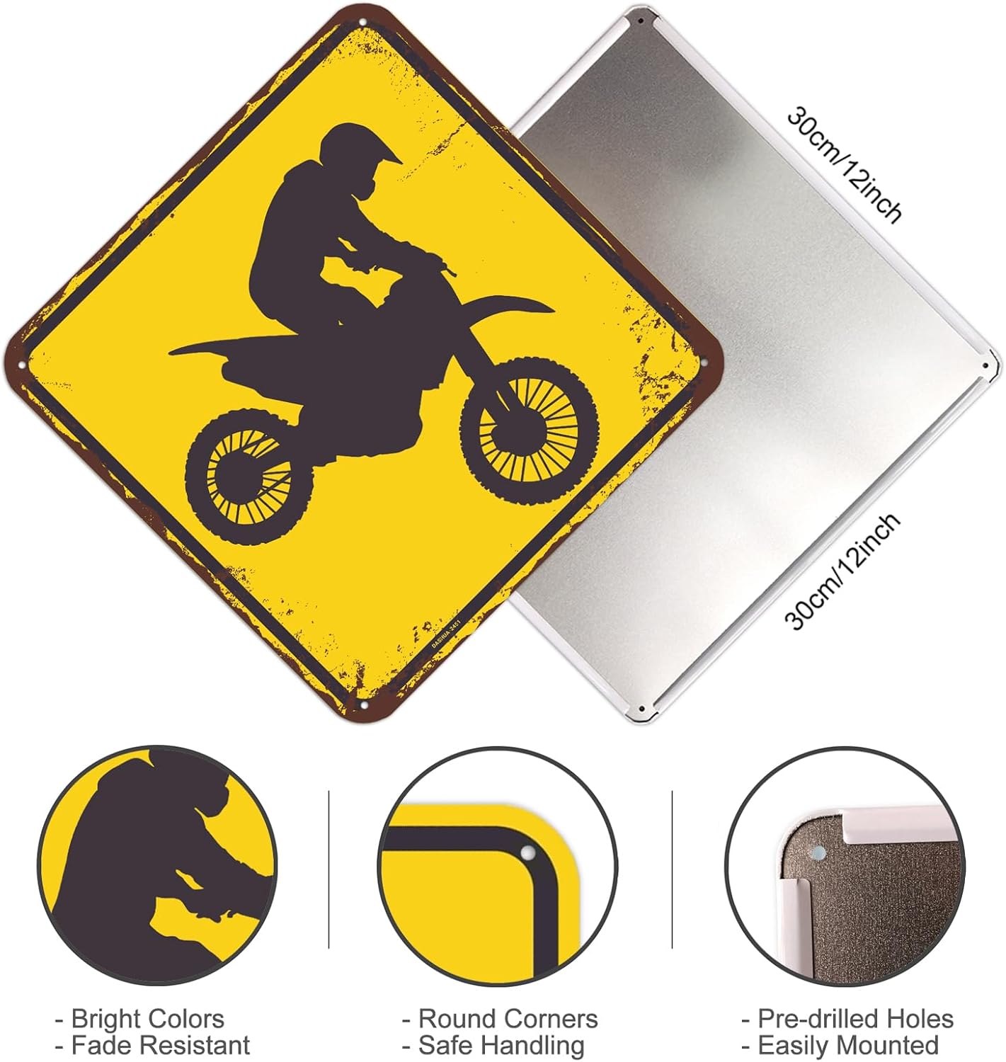 Vintage Dirt Bike Crossing Sign Metal Tin Sign Unique Road Sign Signage Funny Wall Decor for Garage Home Bedroom Living Room Man Cave Bar 12"x12" Indoor/Outdoor image 2