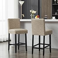 Vista 46 de Taburetes de bar de piel sintética de 26 pulgadas, modernas sillas de bar tapizadas de altura de barra, taburetes de bar con patas de madera maciza