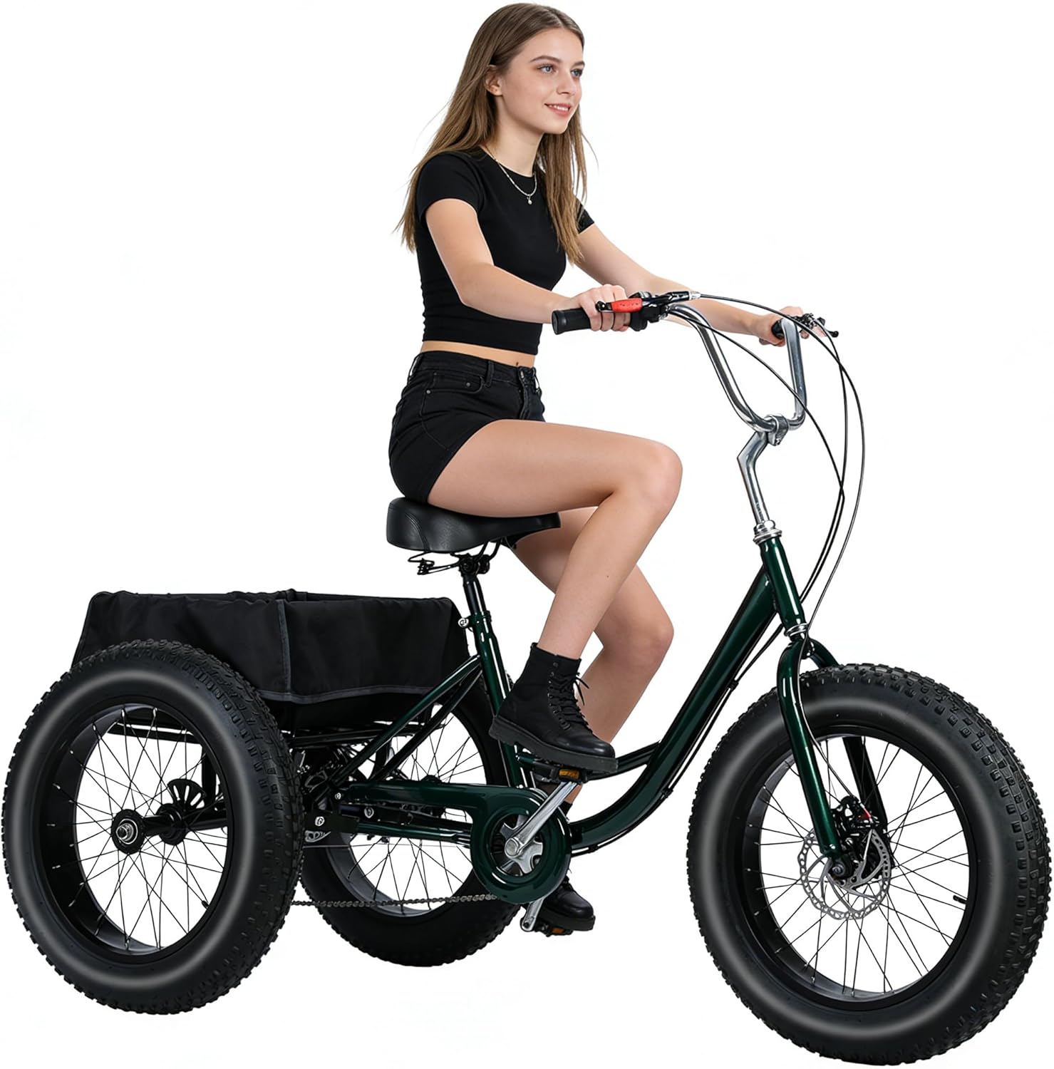 7 Speed Tricycle for Adults - 20 Inch Fat Tire Trike for Adult, 3 Wheel Bikes Load Capacity 450lbs, Adjustable Cruiser Trike for Men Women,with Double Disc Brake, Spacious Shopping Basket