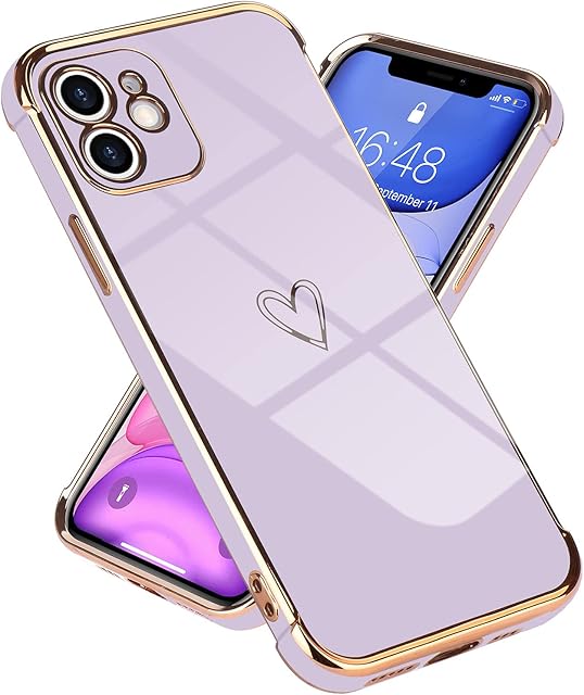 Micoden for iPhone 11 Case Cute Girls Silicone Heart Pattern Design Cases Fashion Plating Edge Ultra Thin Shockproof Protective Bumper Phone Case for iPhone 11 Purple