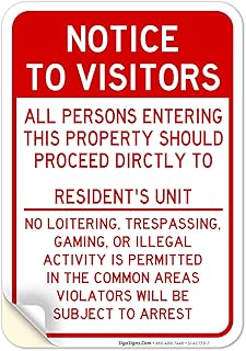 Notice to Visitors Resident's Unit Sign, 10x7 Inches, 4 Mil Vinyl Decal Stickers Weather Resistant, Made in USA