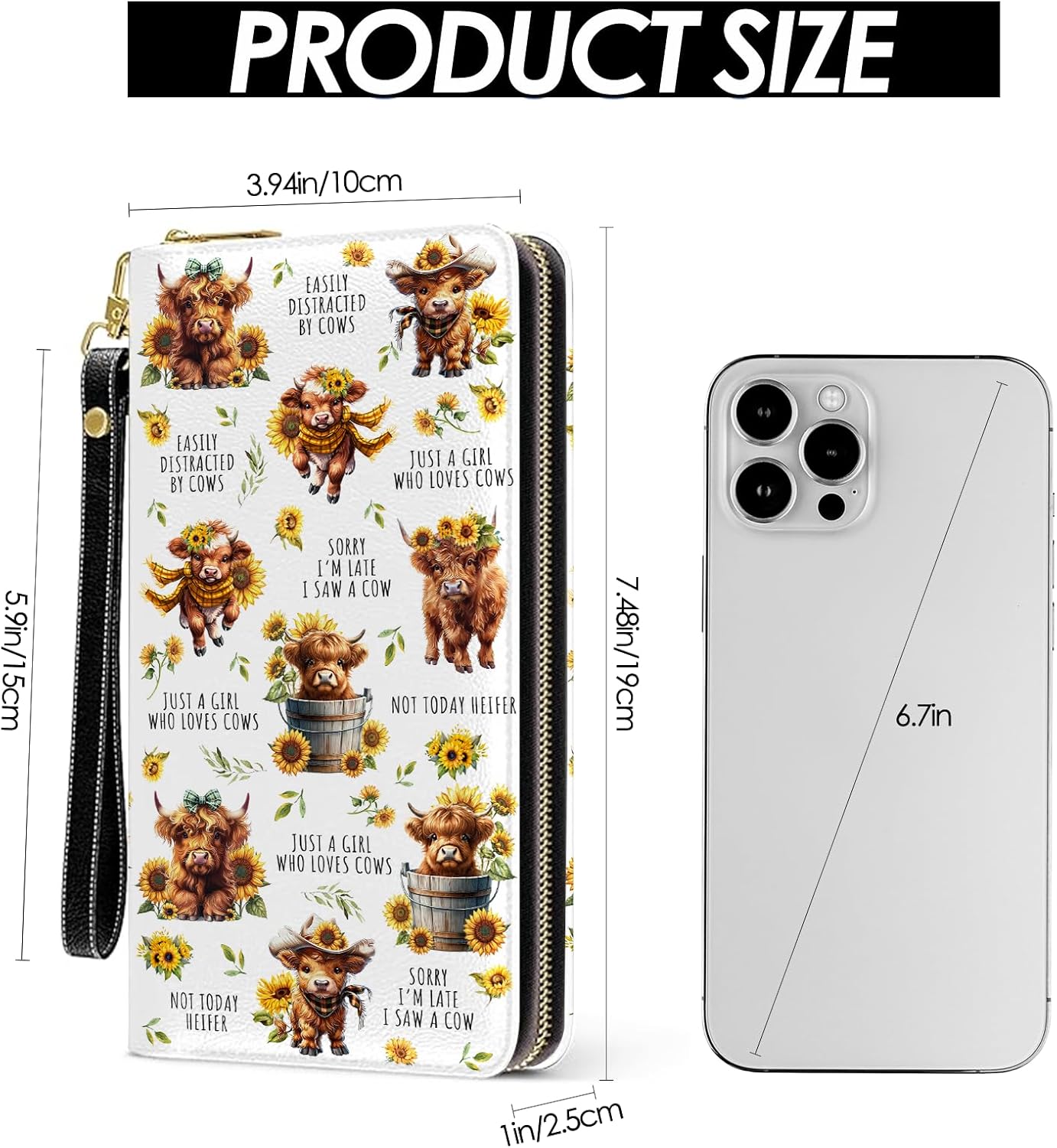 Womens Wallet, Highland Cow Wristlet Wallet For Women, Aesthetic Highland Cow Card Holder Purse With Zipper, Birthday Christmas Graduation Gifts For Women, Office Daily Purse - Image 3