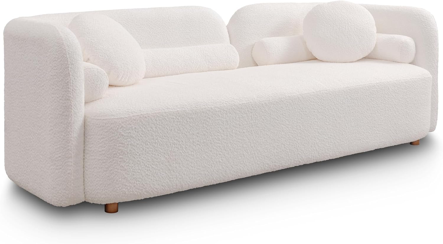 Yoglad 88.58‘’ 3-Seat Modern Curved Boucle Sofa, Cozy Thick Upholstered Teddy Loveseat, Half Moon Aesthetic Design Sherpa Couch for Small Living Room Bedroom Apartment (White)