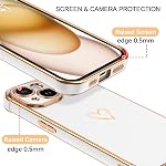 BENTOBEN Case for iPhone 15 Case, Cute Heart Pattern Plating Soft Silicone TPU Bumper Shockproof Protective Women Girls Flexible Anti Slip Phone Case for iPhone 15 6.1", White