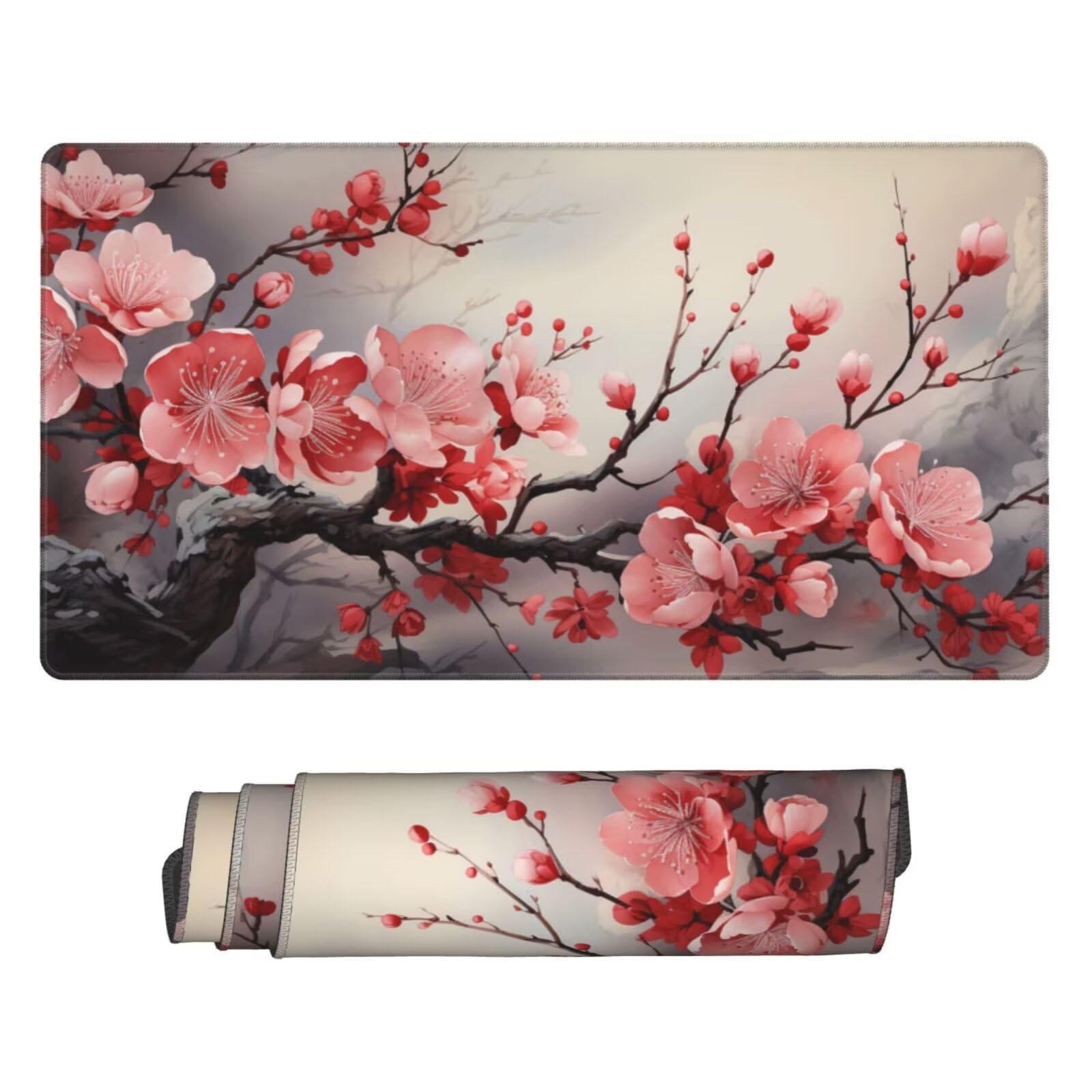 Gaming Mauspad XXL 1000x400x4mm Großes Mousepad mit Ernähten Kanten, Wasserdicht und rutschfest Tastatur Matte, Verbessert Präzision und Geschwindigkeit, für Büro, PC, Laptop Pad Rosa Blume Z5163