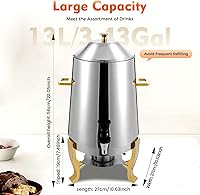Vista 2 de Dispensador de bebidas calientes, urna eléctrica de café de 13 L, dispensador de bebidas frías y calientes de acero inoxidable con tabla