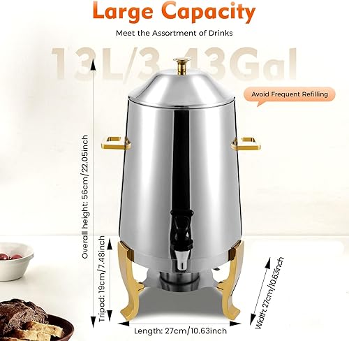 Miniatura 2 de Dispensador de bebidas calientes, urna eléctrica de café de 13 L, dispensador de bebidas frías y calientes de acero inoxidable con tabla