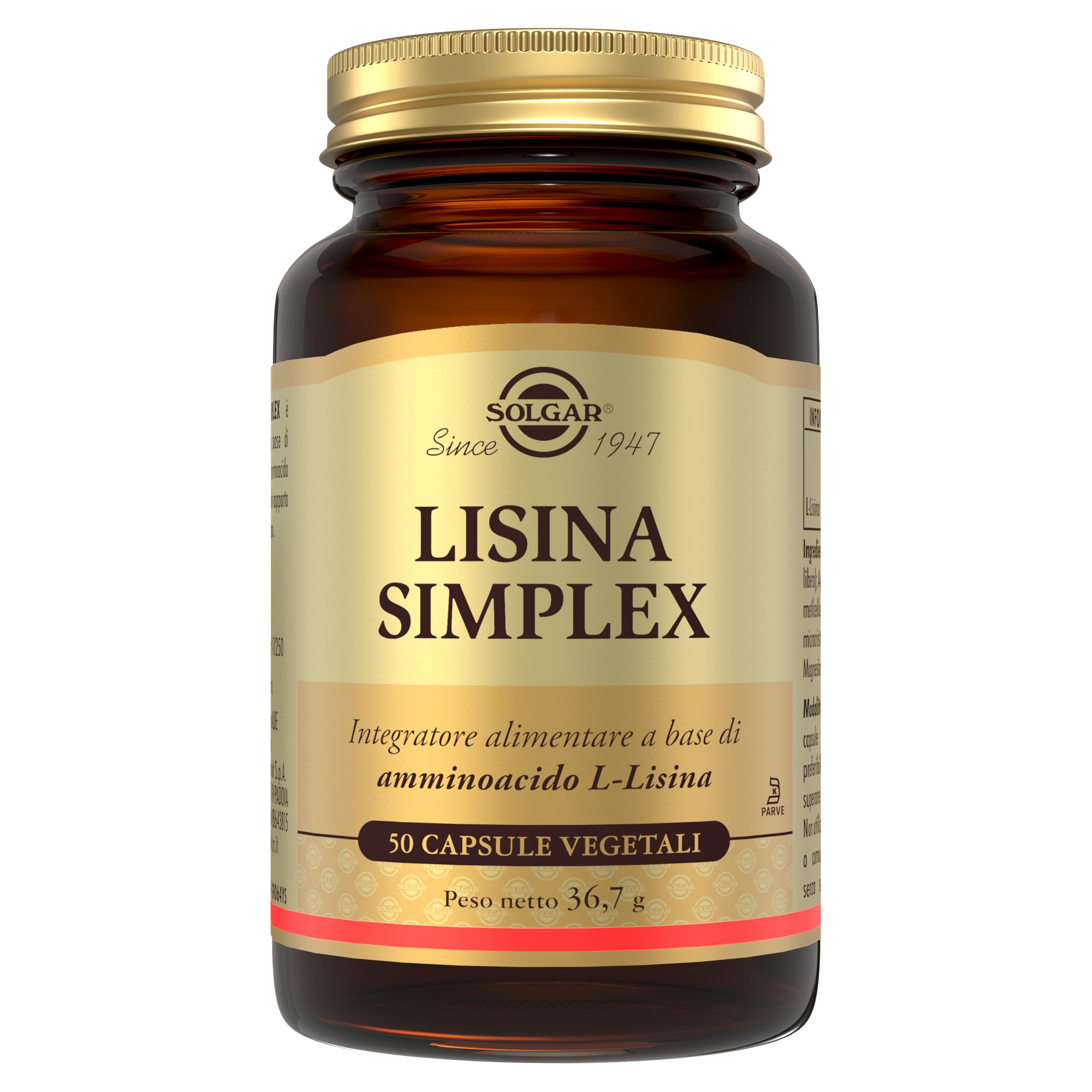 Solgar LISINA SIMPLEX, 50 capsule vegetali – L‑Lisina HCl – amminoacido essenziale
