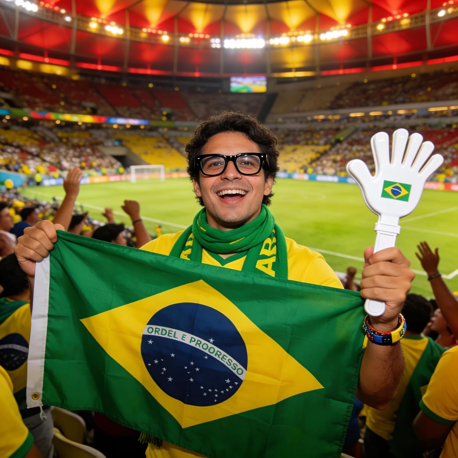FRoon Brazil Football Fan Set of 6 with Flag, Scarf, Square, Glasses, Face Paint