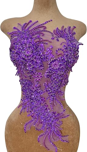 Miniatura 34 de Vestido de novia con cuentas a mano, parches para coser en apliques de encaje con diamantes de imitación, accesorios de cristales de bricolaje