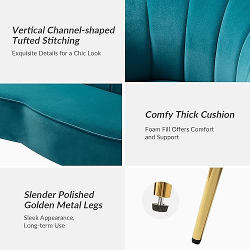 Miniatura 21 de HULALA HOME Moderno sofá biplaza de terciopelo con respaldo en forma de flor, cómodo sofá tapizado de 2 plazas con patas de metal dorado, sofá