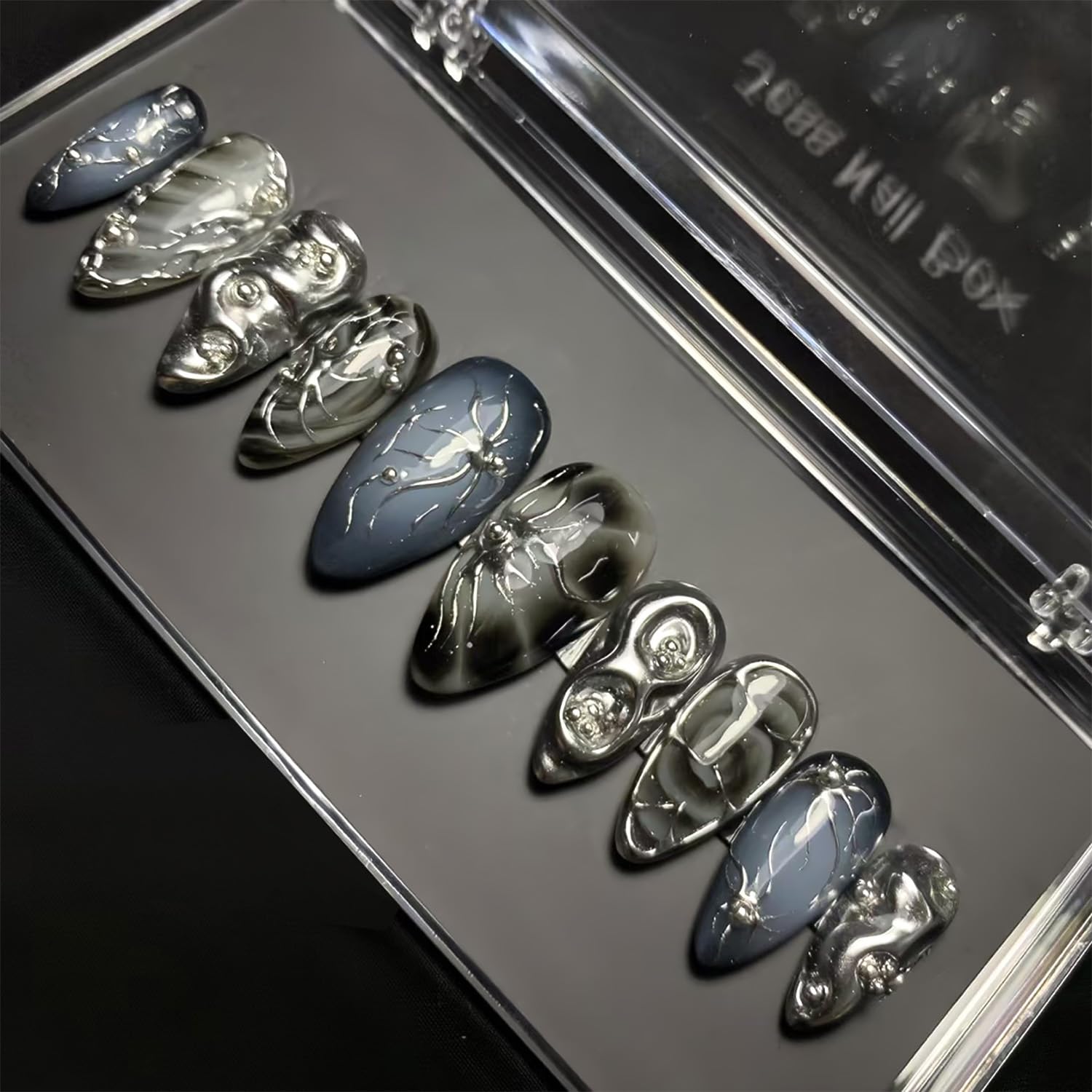 24Pcs Black Press on Nails - Gothic Irregular Design