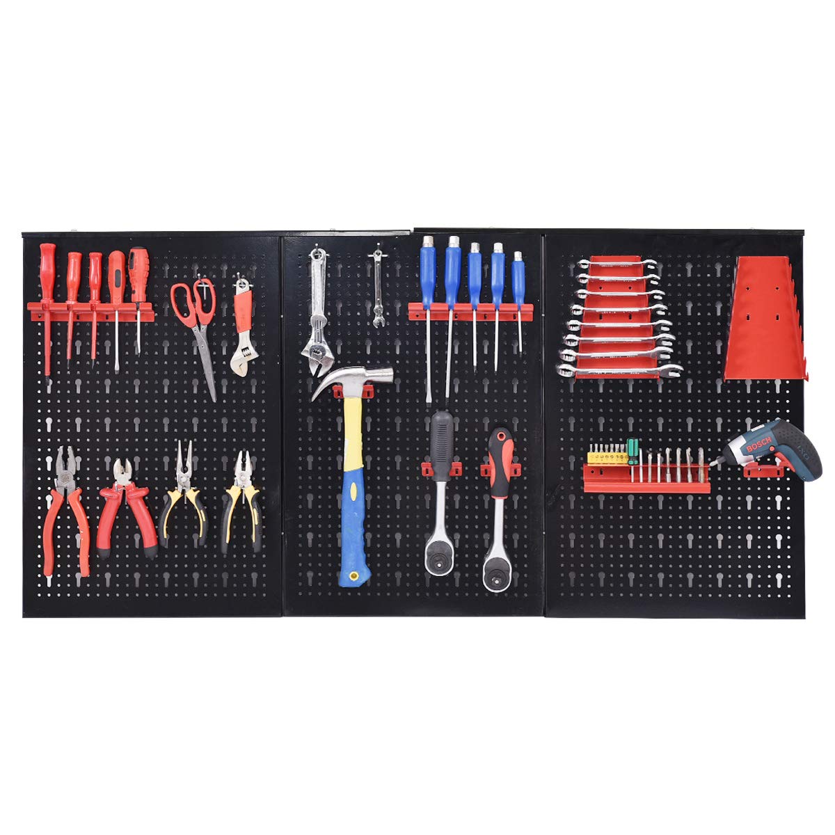 RELAX4LIFE Pannello Forato Portautensili da Parete, Set Complessivo di 3 Pannelli Forati per Appendere Attrezzi e Strumenti, Set Pacchetto 3 Pannelli a Muro con Ganci e Viti, Metallo, 120 x 60 cm