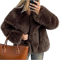 Kissonic Women's Fluffy Faux Fur Coat - Long Sleeve Shaggy Lapel Open Front Cropped Jacket Warm Winter Outwear
